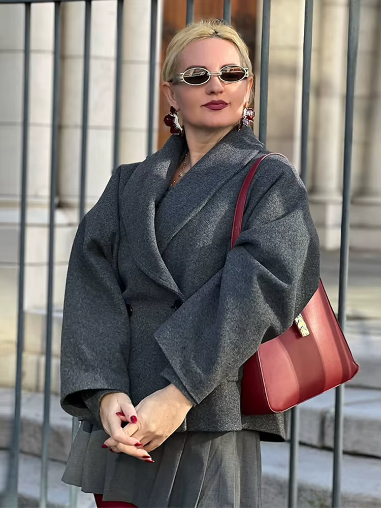Manteau en Tweed à revers élégant pour femme