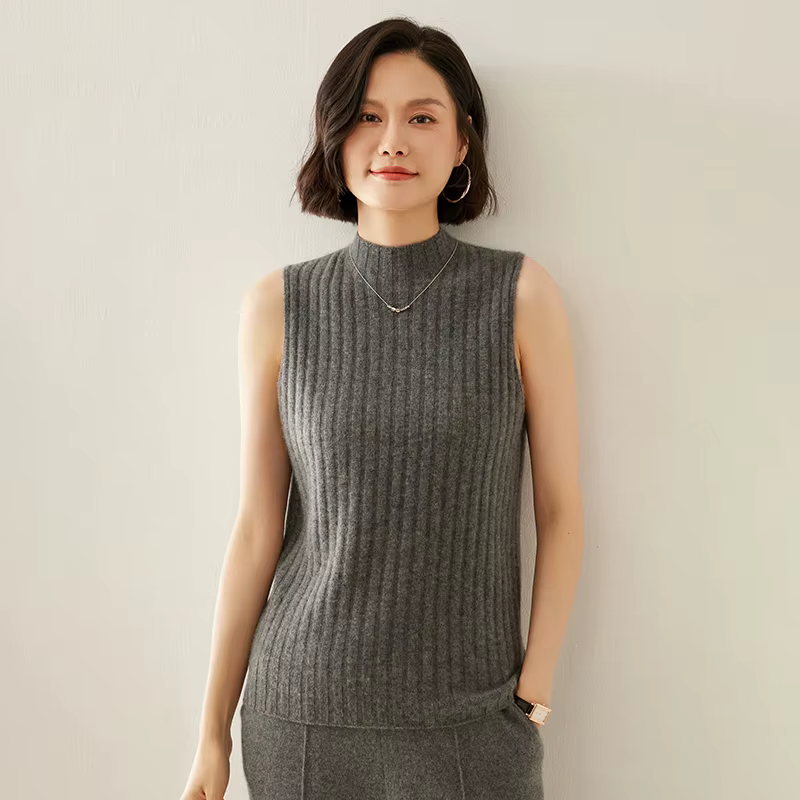 Pull tricoté sans manches en cachemire pour femme