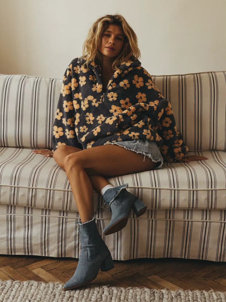 Yaminiya femmes 2025 nouvelle mode polaire fleur fleurs pull coton
