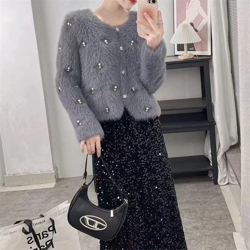 Cardigan tricoté en velours pour femme
