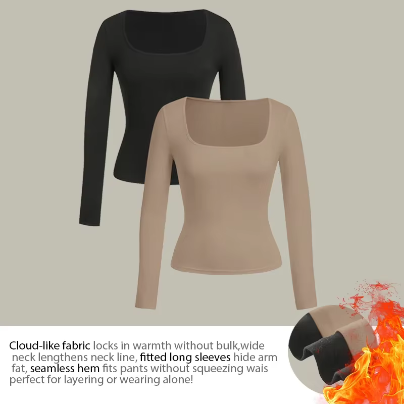 Chemise de Yoga à col carré pour femmes, coupe ajustée et amincissante à haute élasticité, t-shirt à manches longues sur les épaules sur le devant