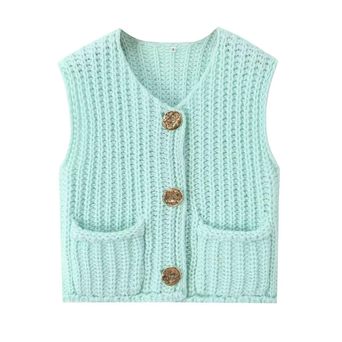 Gilet court tricoté 2026 – Nouvelle collection mode féminine transfrontalière 8014 – Couleur unie