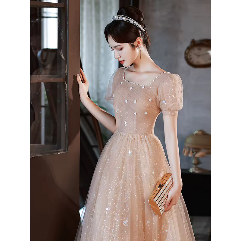 Robe De soirée en Tulle pour femmes, élégante, col carré, laçage français, longue, robes De bal formelles