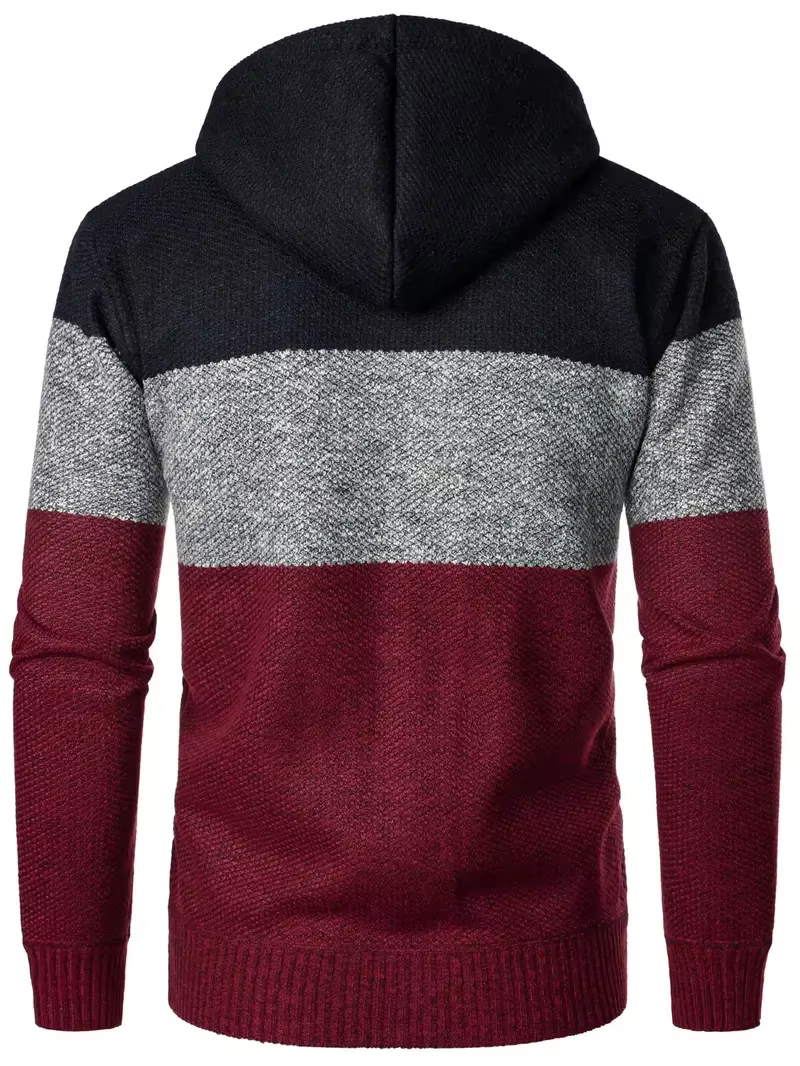 Cardigan à Capuche pour Homme, Vêtement Confortable et Chaud, Style Patchwork, Fermeture Éclair, Loisirs, Automne, Taille 3XL