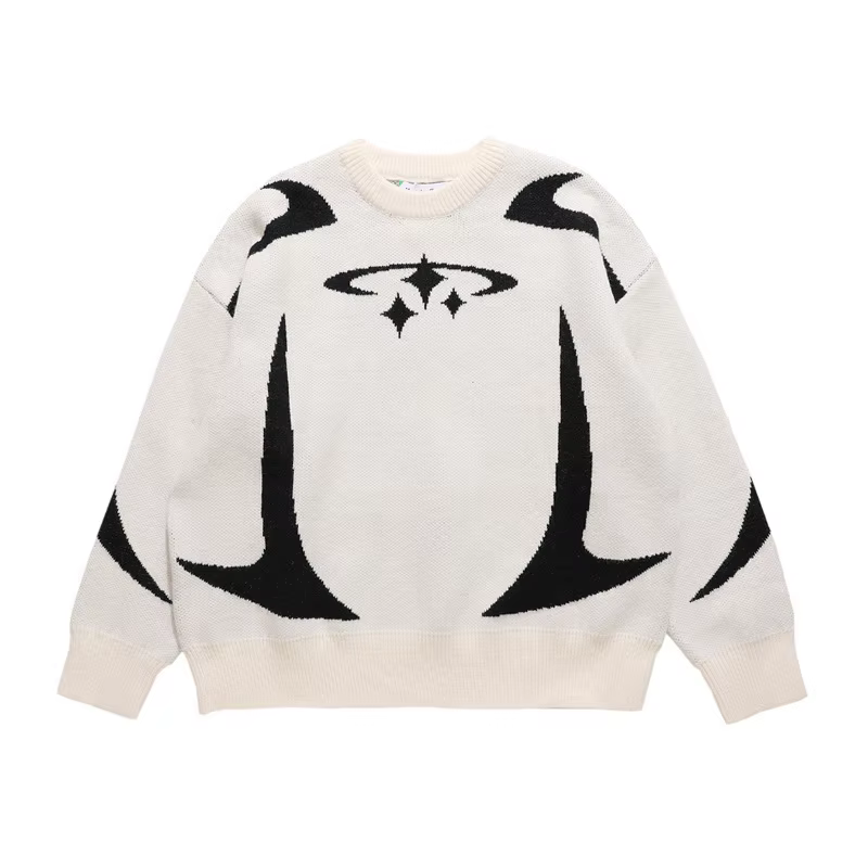 Pull blanc femme motif de caractère nouveau ample rétro pull en tricot ample veste mode femmes pull d'hiver