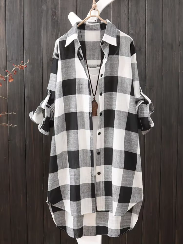 Chemise en coton à carreaux pour femmes