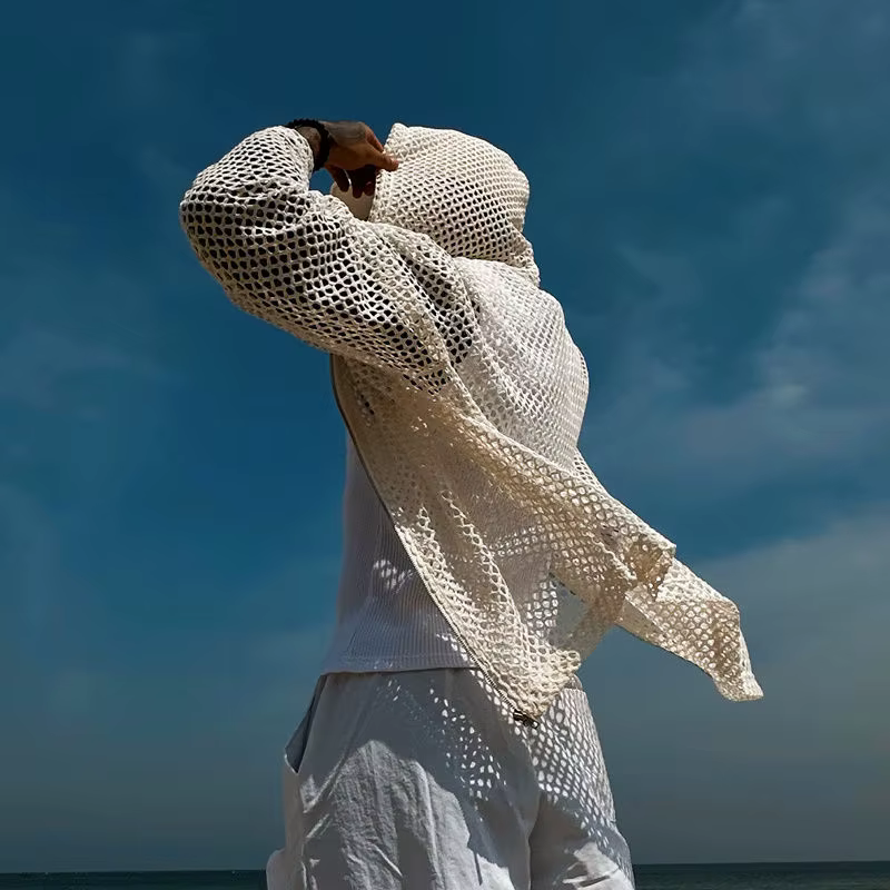 Pullover Abricot Fin Décontracté pour Homme, Cardigan Amissié, Pull à Capuche, Haut Ouvert, Tricots de Style Coréen, Original