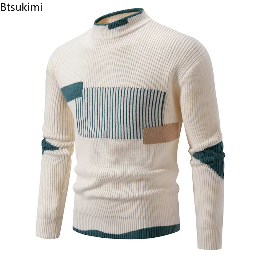 Pull tricoté pour hommes, bloc de couleurs, mode automne/hiver 2026, pull de rue, manteaux amples et chauds pour l'extérieur