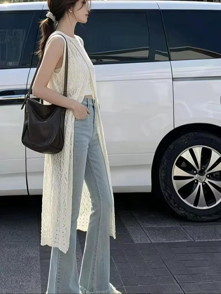 2026 Cardigan long sans manches en crochet style bohème pour femme