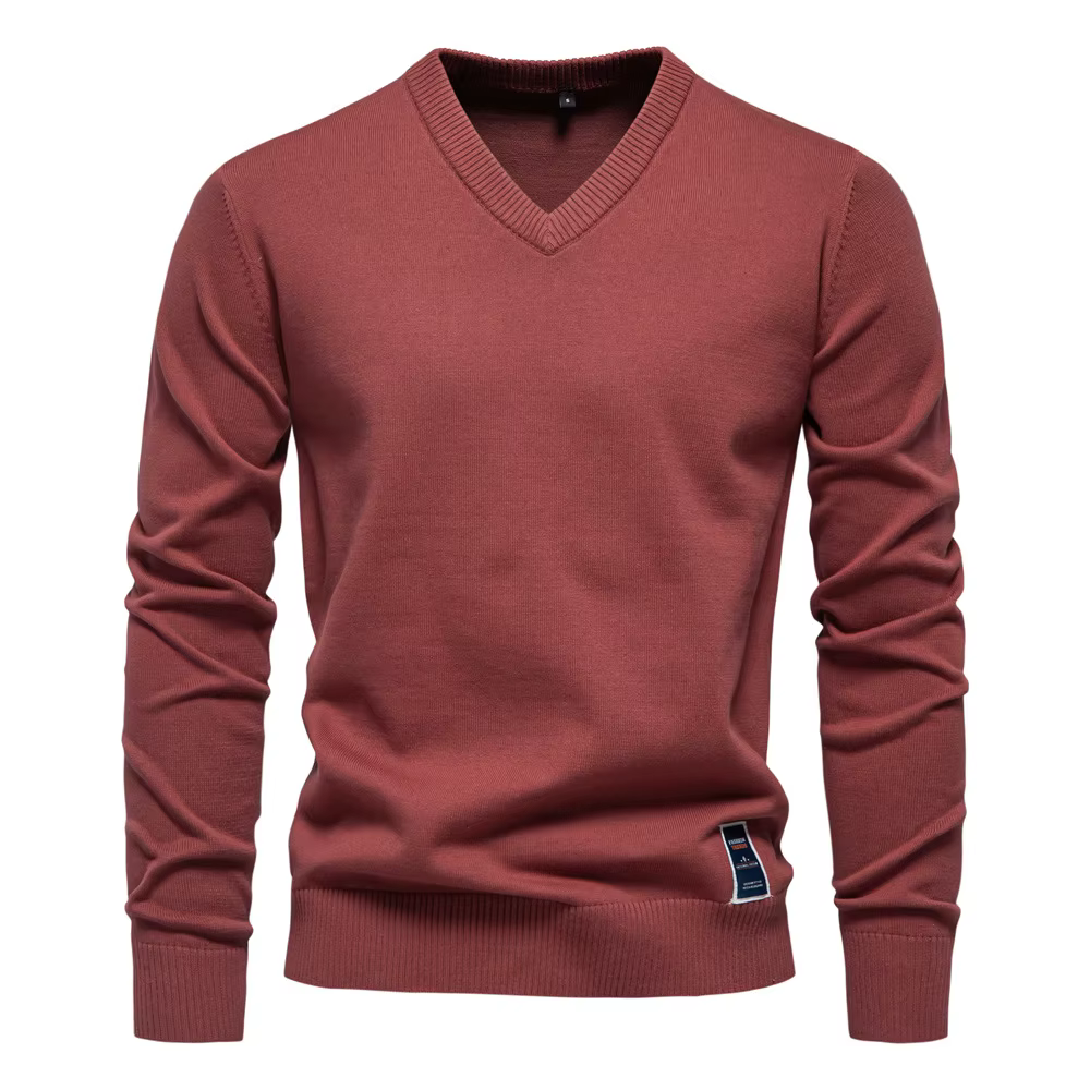 Pull en coton à manches longues pour hommes, pull à col en V, vêtements chauds, pull décontracté, document solide, mode, 2025 coton