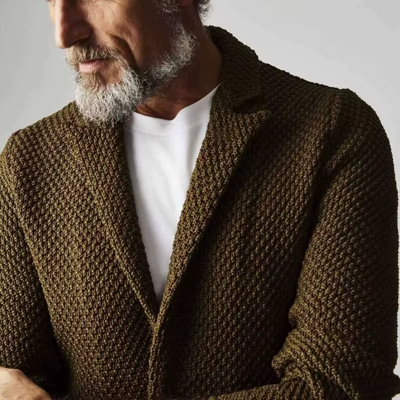 Vintage boutonné revers tricot vestes hommes printemps automne décontracté couleur unie texturé tricoté Cardigans hommes mode mince vêtements d'extérieur
