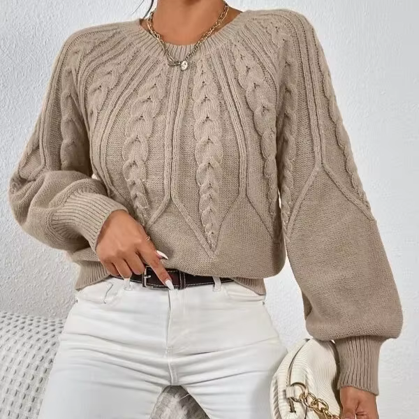 Pull tricoté torsadé Vintage à col rond pour femme