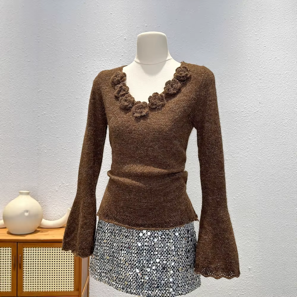 Pull-over Chic à Manches Longues Couleur Unie pour Femme