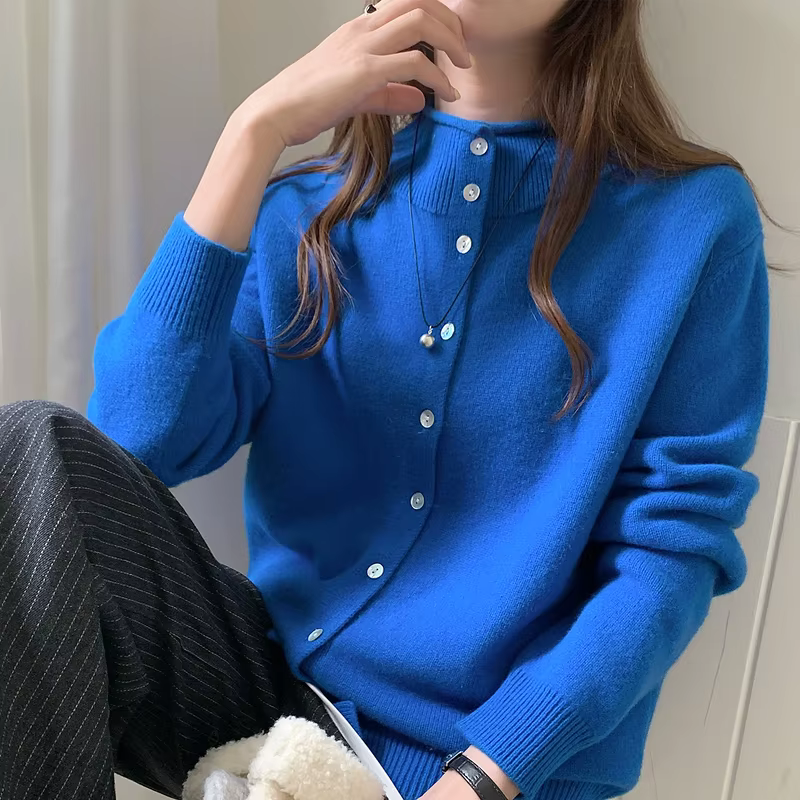 LDZWSM 100% laine haute qualité tricot pull demi-col roulé Cardigan manteau automne et hiver nouvelle mode féminine B3153016