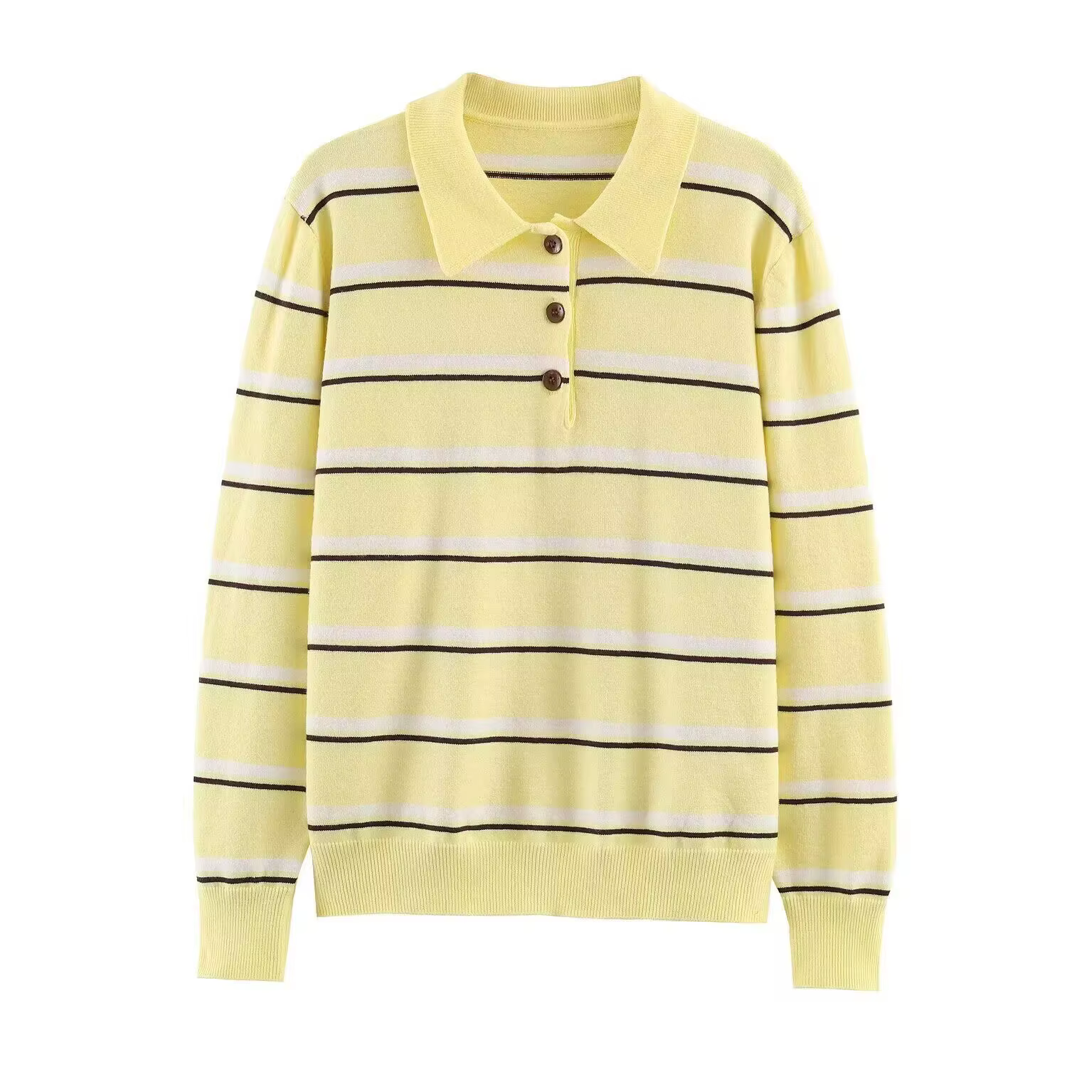 Pull en maille rayé à col polo style européen et américain pour femme