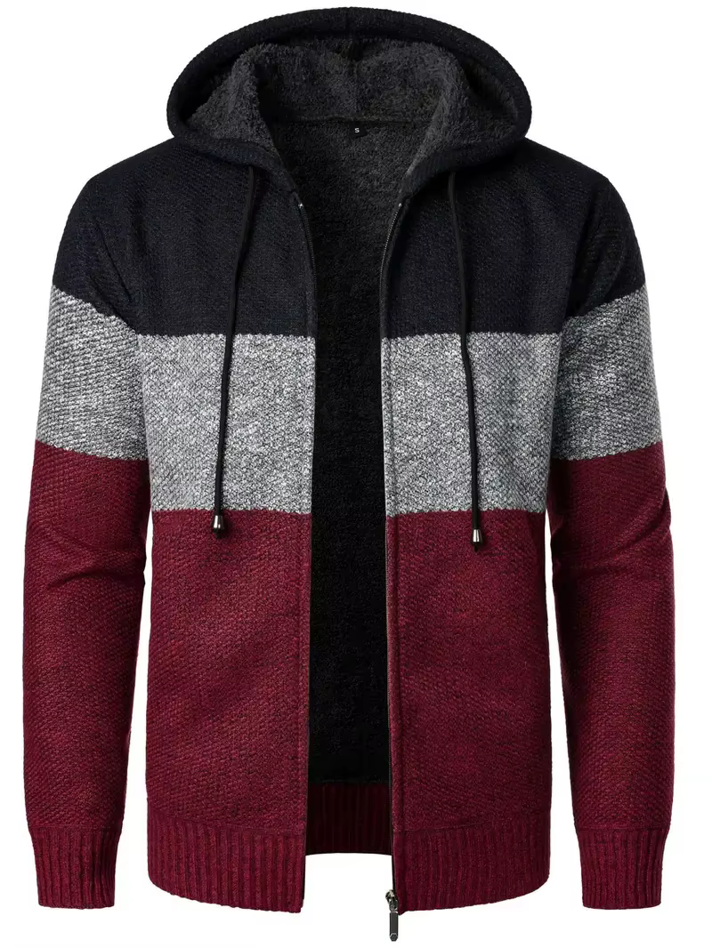 Cardigan à Capuche pour Homme, Vêtement Confortable et Chaud, Style Patchwork, Fermeture Éclair, Loisirs, Automne, Taille 3XL