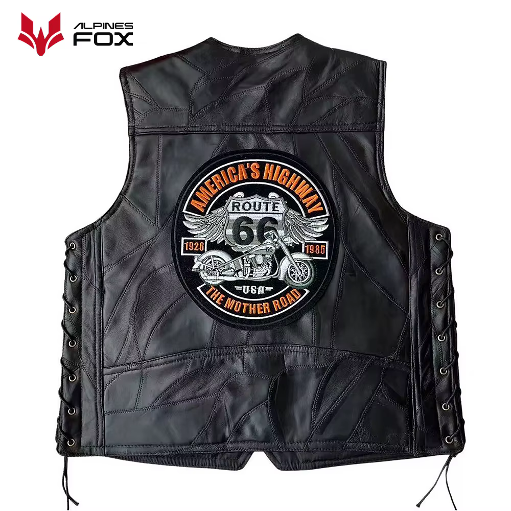 Gilet de moto en cuir brodé Vintage pour hommes, veste sans manches Punk à la mode, col en V, gilet d'équitation