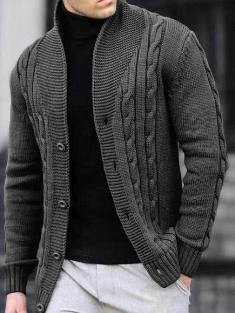 Cardigan boutonné décontracté à col en v pour homme, pull en tricot de couleur unie pour automne et hiver, manteau en tricot lavable en Machine