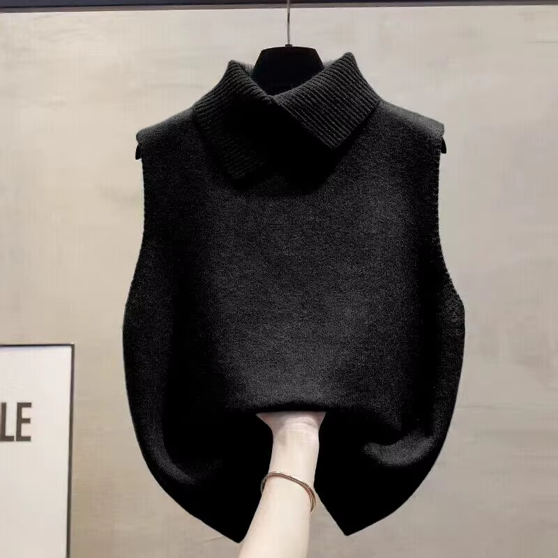 Nouveau gilet en tricot coréen uni à col rabattu sans manches
