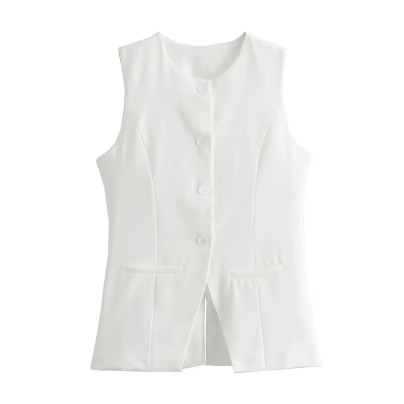 Gilet Mujer blanc et rose sans manches pour femmes style high street été 2025 polyvalent pour diverses occasions