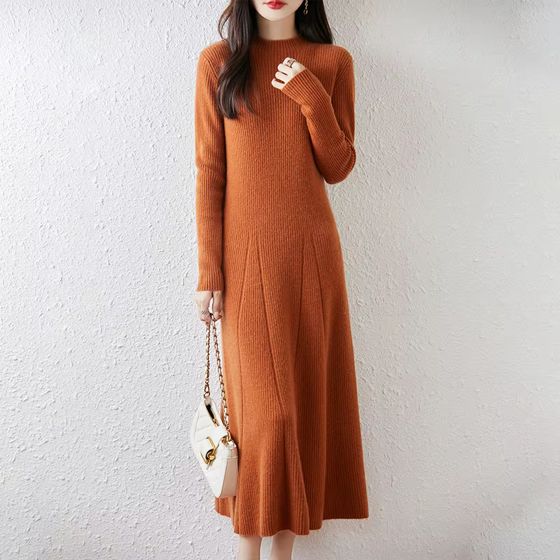 Nouvelle robe à col rond pour femmes avec pull 100% laine mérinos automne et hiver