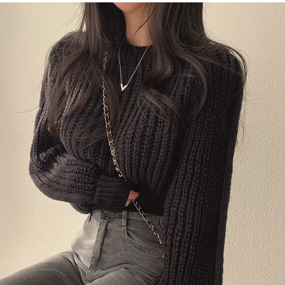 Pull à manches bulles rose pour femmes style royal version coréenne mode automne hiver femme 35-45 ans STREETWEAR confortable