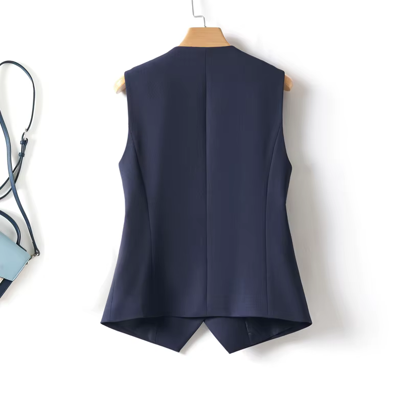 Gilet court à col en V et simple boutonnage pour femme