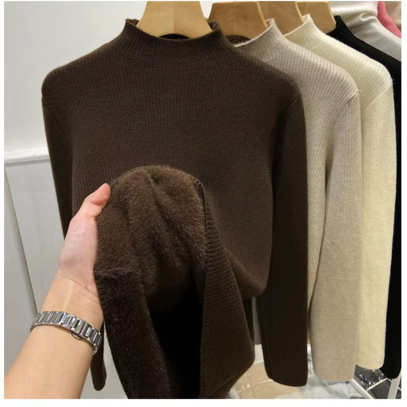2026 col roulé hiver pull femmes élégant épaissir velours doublé chaud Sueter tricoté