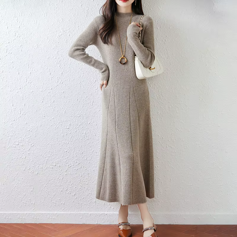 Nouvelle robe à col rond pour femmes avec pull 100% laine mérinos automne et hiver