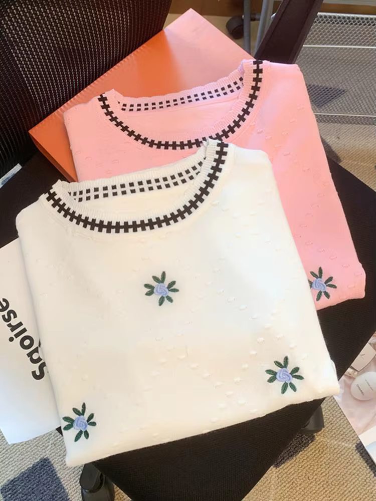 Pull en tricot brodé de fleurs de luxe pour femmes