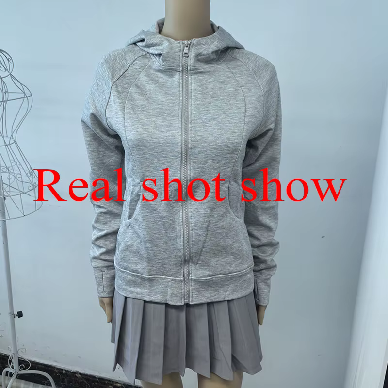 Sweat-shirt à capuche gris avec fermeture éclair pour femme