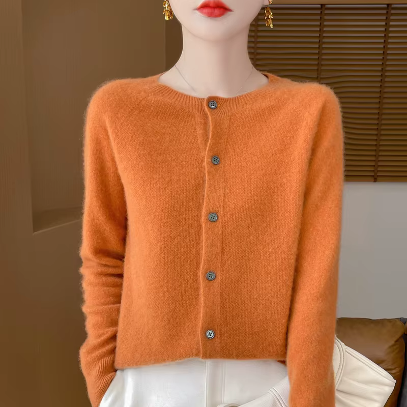 100% laine mérinos à manches longues chandails cachemire Cardigan printemps automne femmes col rond tricots hauts vêtements mode Tops basiques