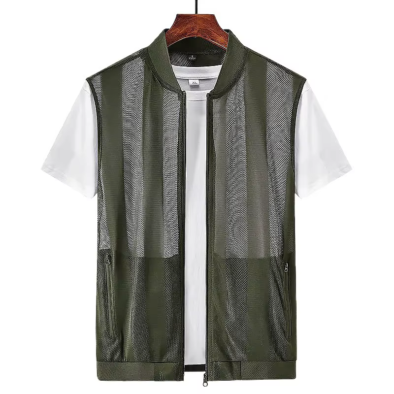 Gilet d'été pour homme en maille respirante à col montant, multi-poches, léger, idéal pour le travail en extérieur, la pêche et le sport