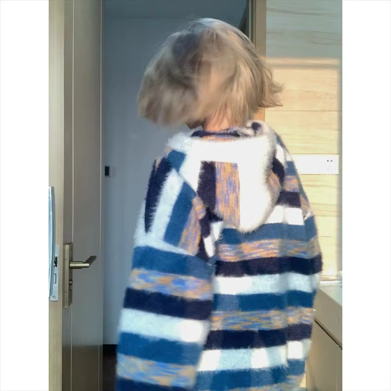 Pull en tricot à capuche rayé Style paresseux