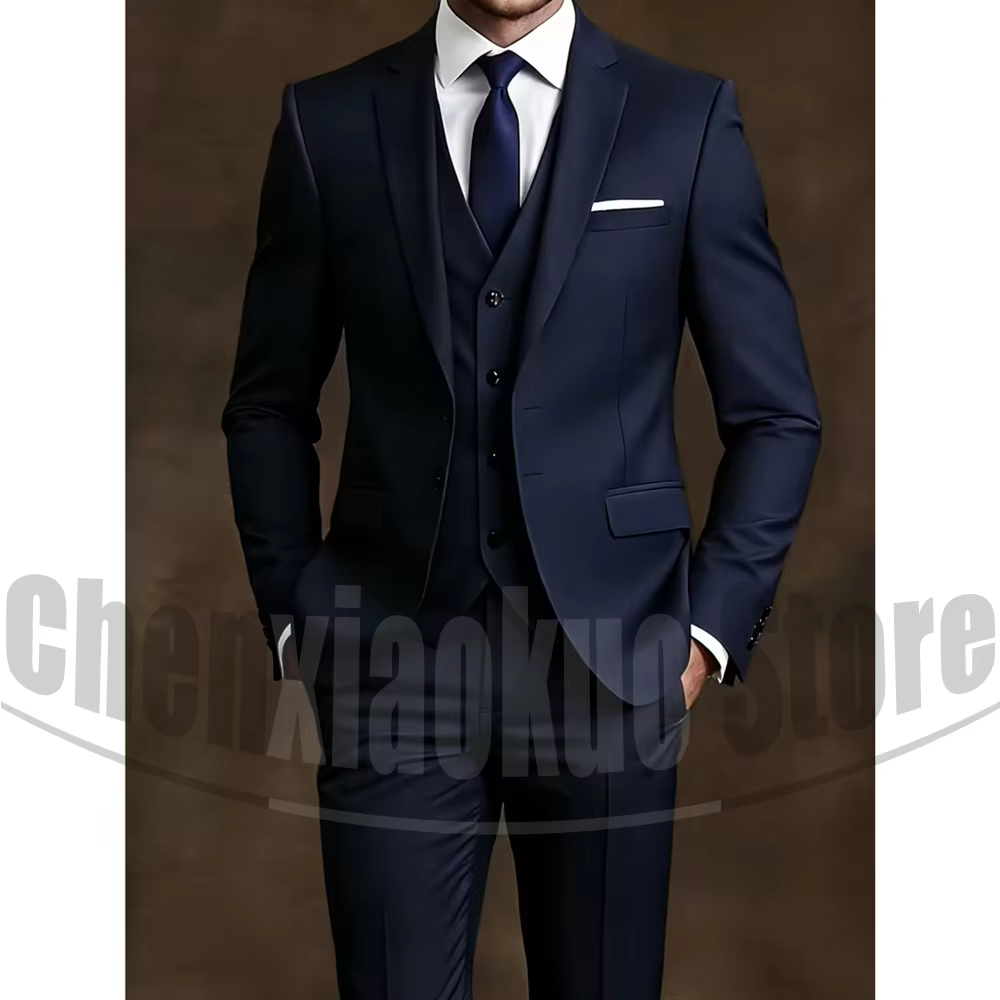 Costume chic pour homme 3 pièces, blazer à revers cranté, gilet et pantalon, tenue formelle pour affaires, mariage, soirée, smoking, tenue élégante décontractée pour gentleman