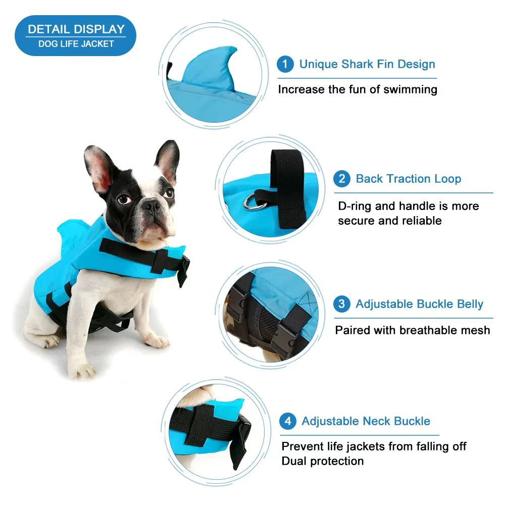 Gilet de sauvetage pour chien Shark Fin, flottabilité améliorée, vêtements de natation pour petits chiens, gilet de sécurité avec poignée pour le surf canin