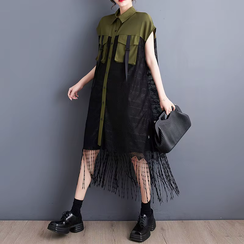 Sans manches maille dentelle surdimensionné vintage nouveau dans les robes pour les femmes décontracté ample longue chemise d'été robe vêtements élégants 2025