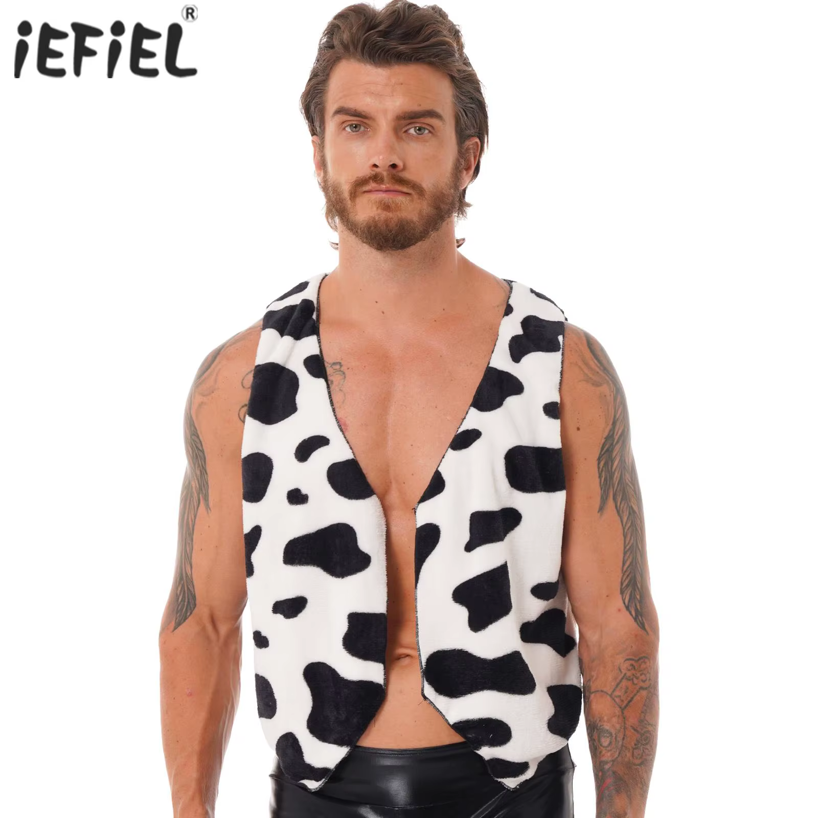Gilet imprimé vache occidentale pour hommes, Costumes Hippie Vintage pour adultes, gilet sans manches ouvert sur le devant pour Halloween, Cosplay, fête de carnaval