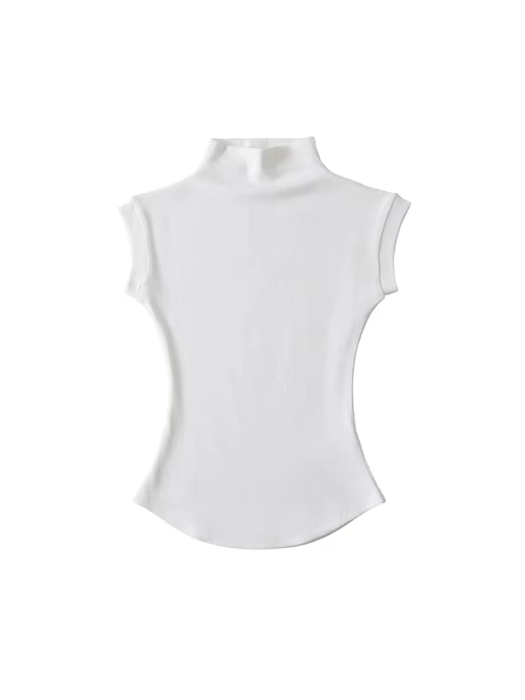 Femmes été Sexy col roulé sans manches T-Shirts hauts solide coupe ajustée pulls