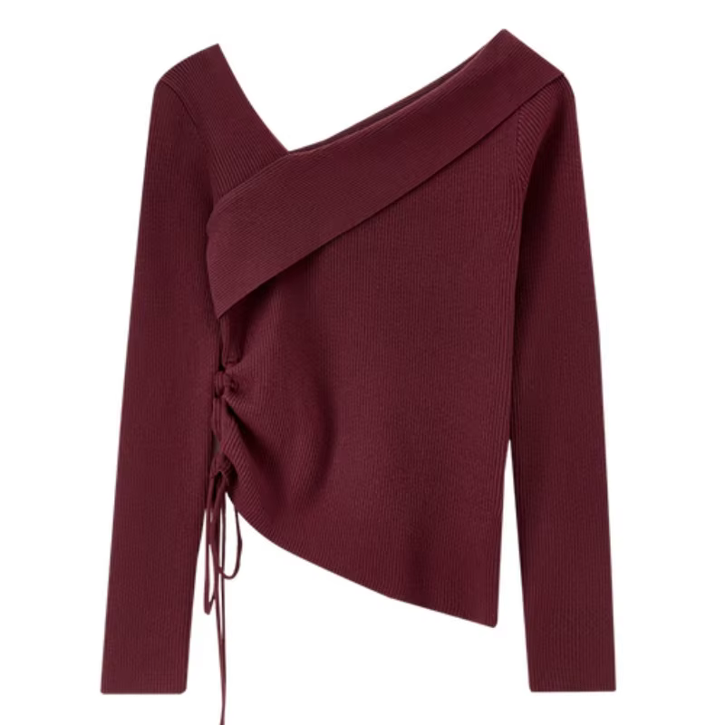 Pulls pour femmes SENTUBILA Automne 2026 – Hauts en maille ajustés avec cordon de serrage latéral et col asymétrique rabattable W53HA3051