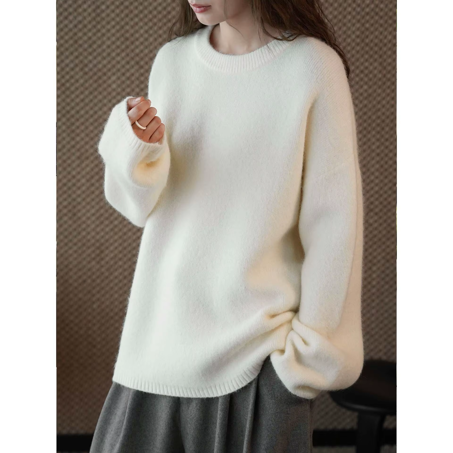 Pull en laine tricoté HanOrange 2026 Hiver Simple et décontracté pour femme