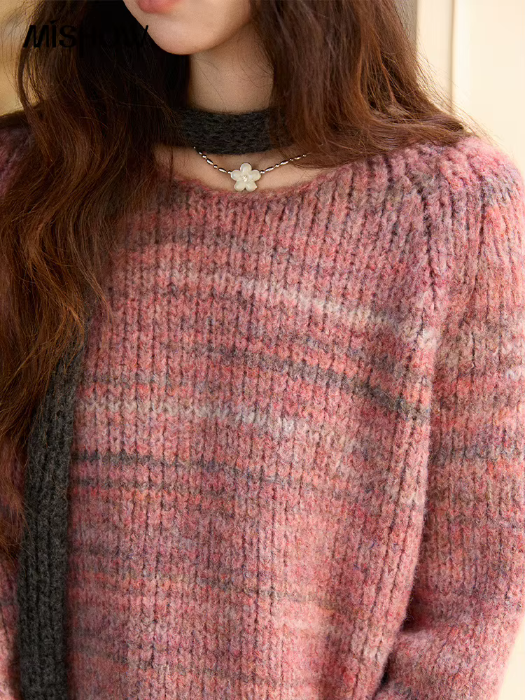 MISHOW femmes bleu pull 2025 hiver mode ample col rond à manches longues
