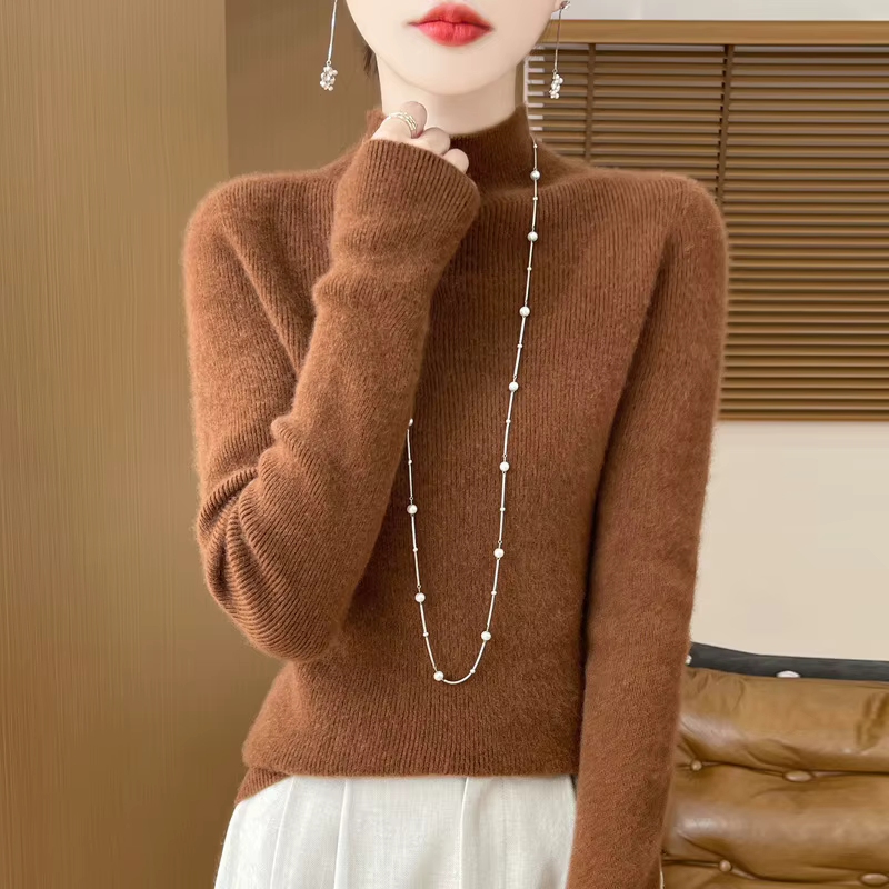 Half-high Striped Sweater for Women One-line Ready-to-wear Seamless Bottoming Shirt