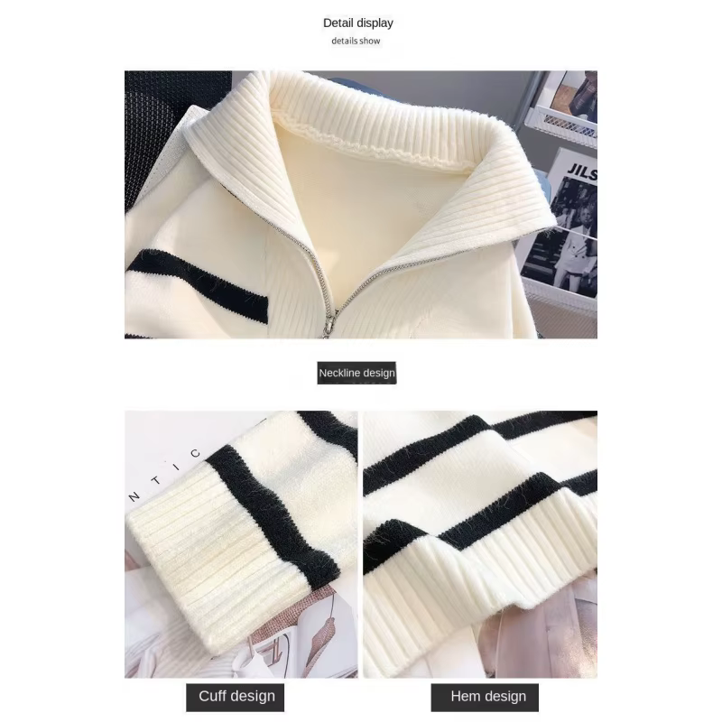 Pull pull femmes printemps et automne sous-vêtements 2023 nouvelle fermeture éclair rayure sous-couche style court populaire premium pull femme
