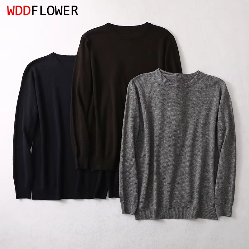 Pull en cachemire à col rond pour hommes, pull à manches longues, haut chaud, monochromatique, Mulberry Inj85%, L, XL, média, quotidien, 15%, Circ047