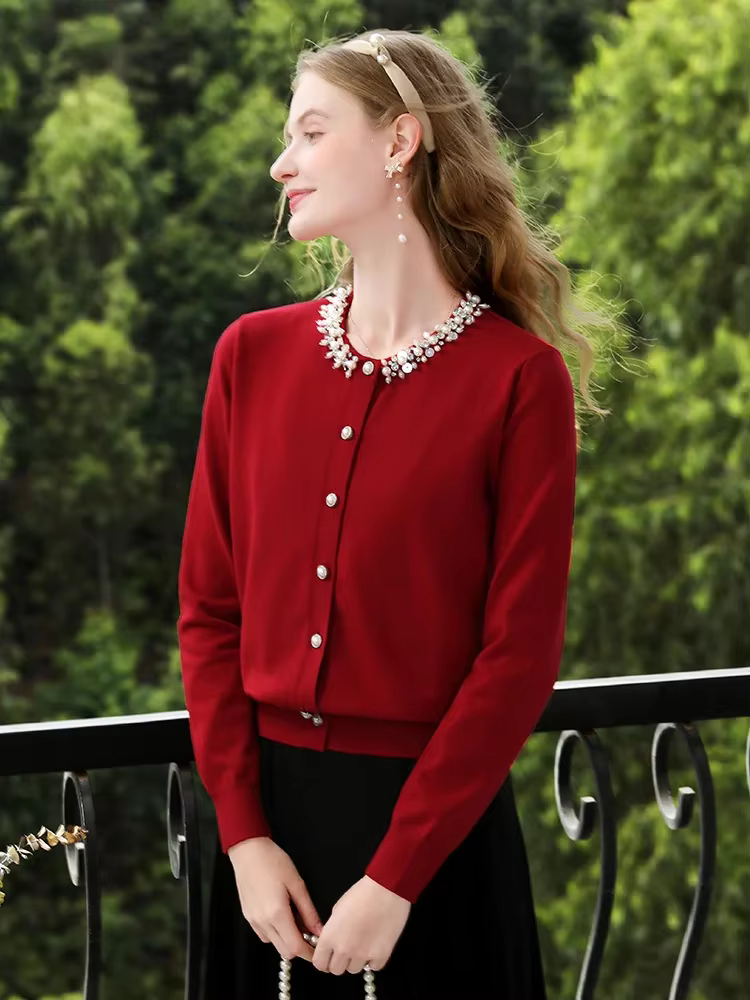 Je vous crois rouge tricoté Cardigan femmes taille pull automne vêtements 2024