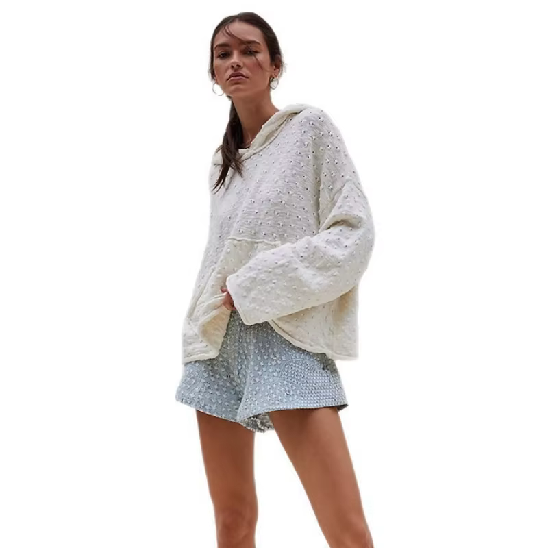 2025 automne et hiver vêtements pour femmes nouveau décontracté coupe ample pull à capuche tricoté