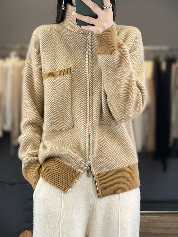 100% laine mérinos femmes pull décontracté col roulé fantaisie cour Cardigan femme tricots à manches longues cachemire pardessus vêtements hauts