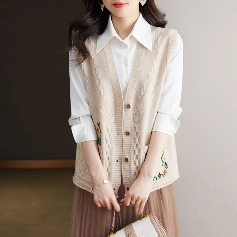 Gilet brodé tricoté pour femmes