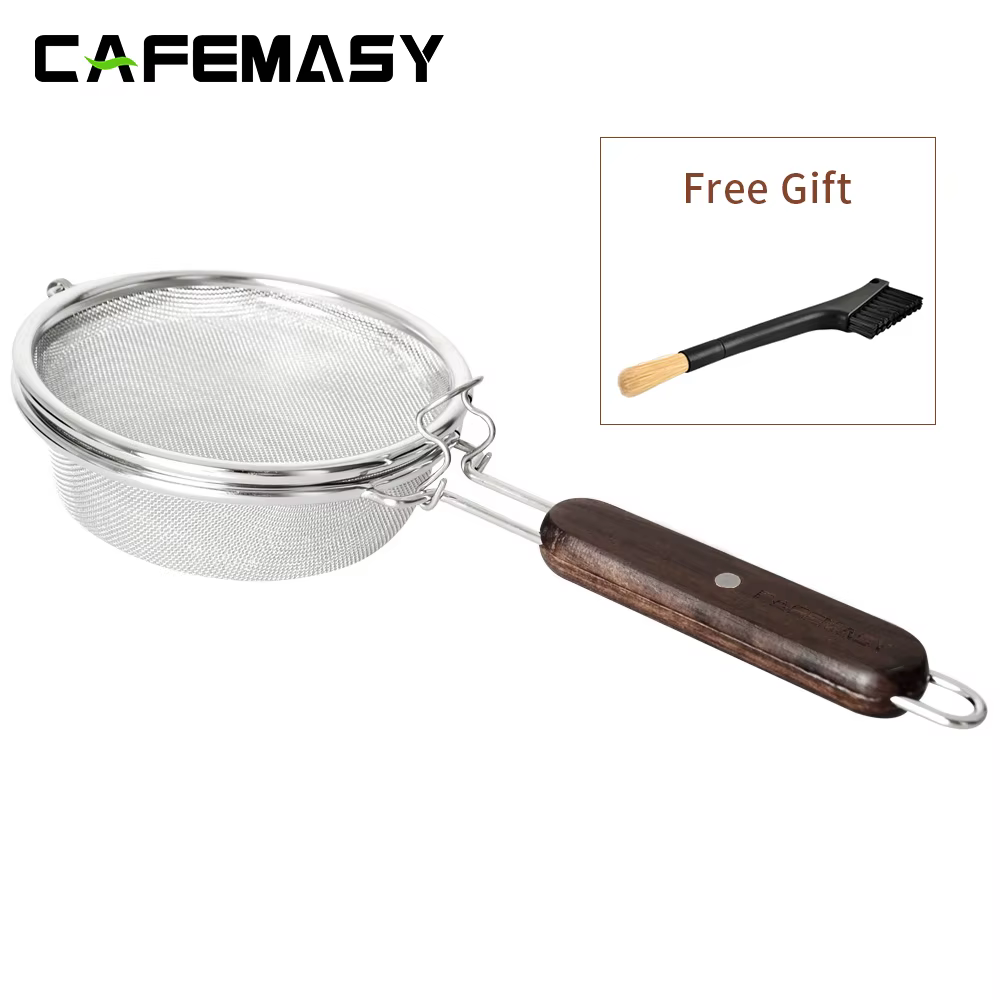 CAFEMASY – torréfacteur à café en acier inoxydable, treillis métallique avec manche en bois, filet de torréfaction de grains de café, usage domestique, outils à café en maille de torréfaction